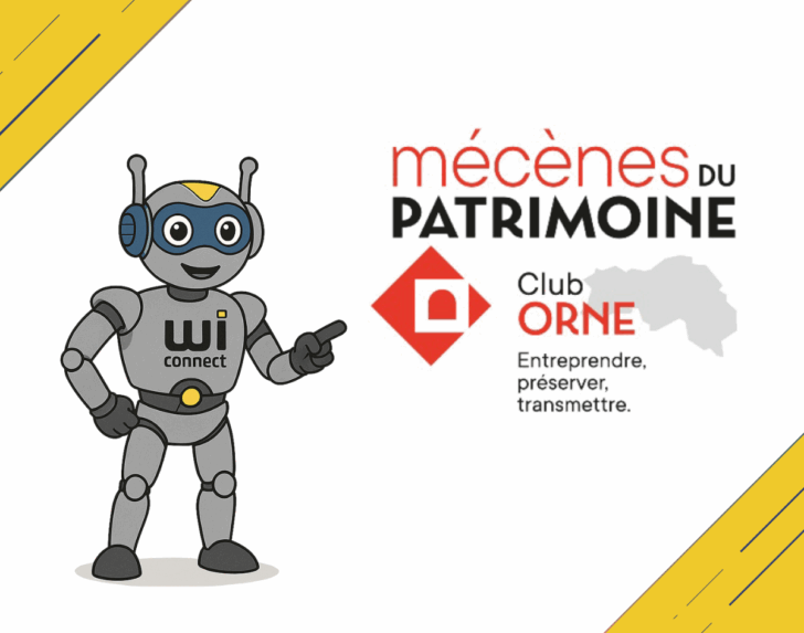 wiconnect est membre actif du club Orne des mécènes du patrimoine , le robot montre le logo du club